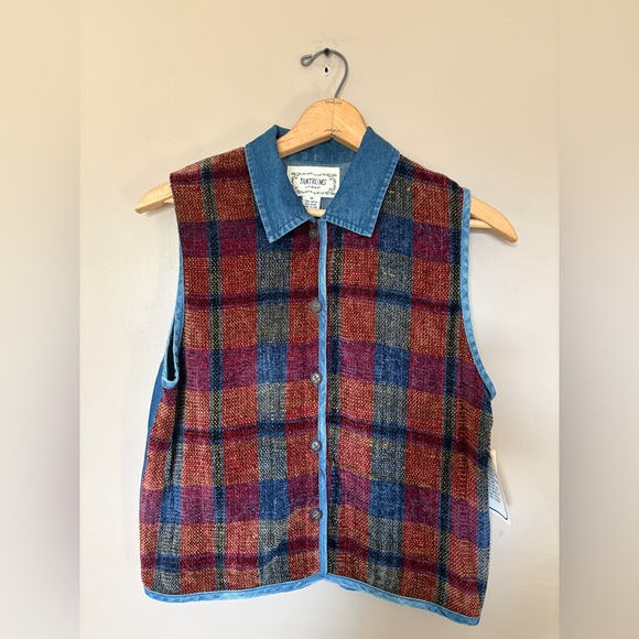 Vintage TANTRUMS 90s button-up vest plaid tapestry chambray NWT sz M cottagecore - Picture 13 of 13